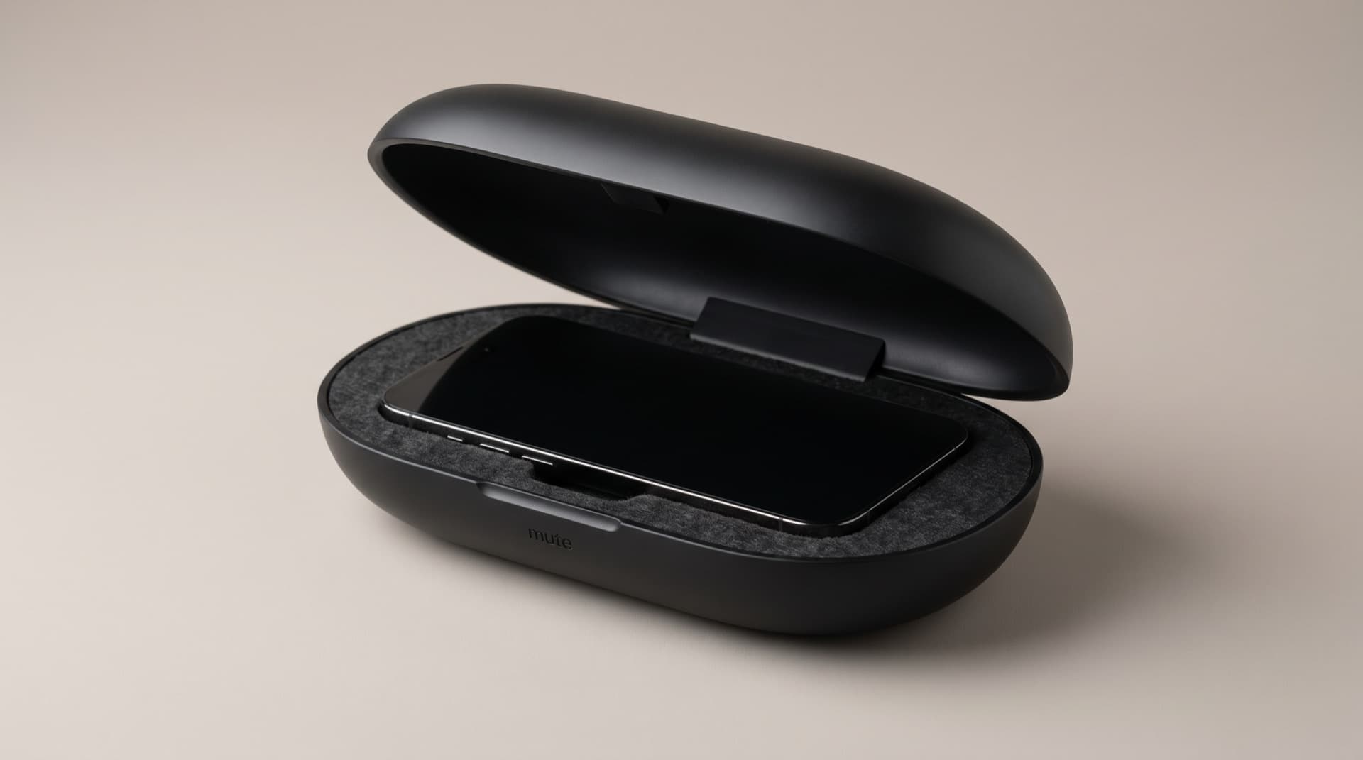 mute box open with a phone nested inside